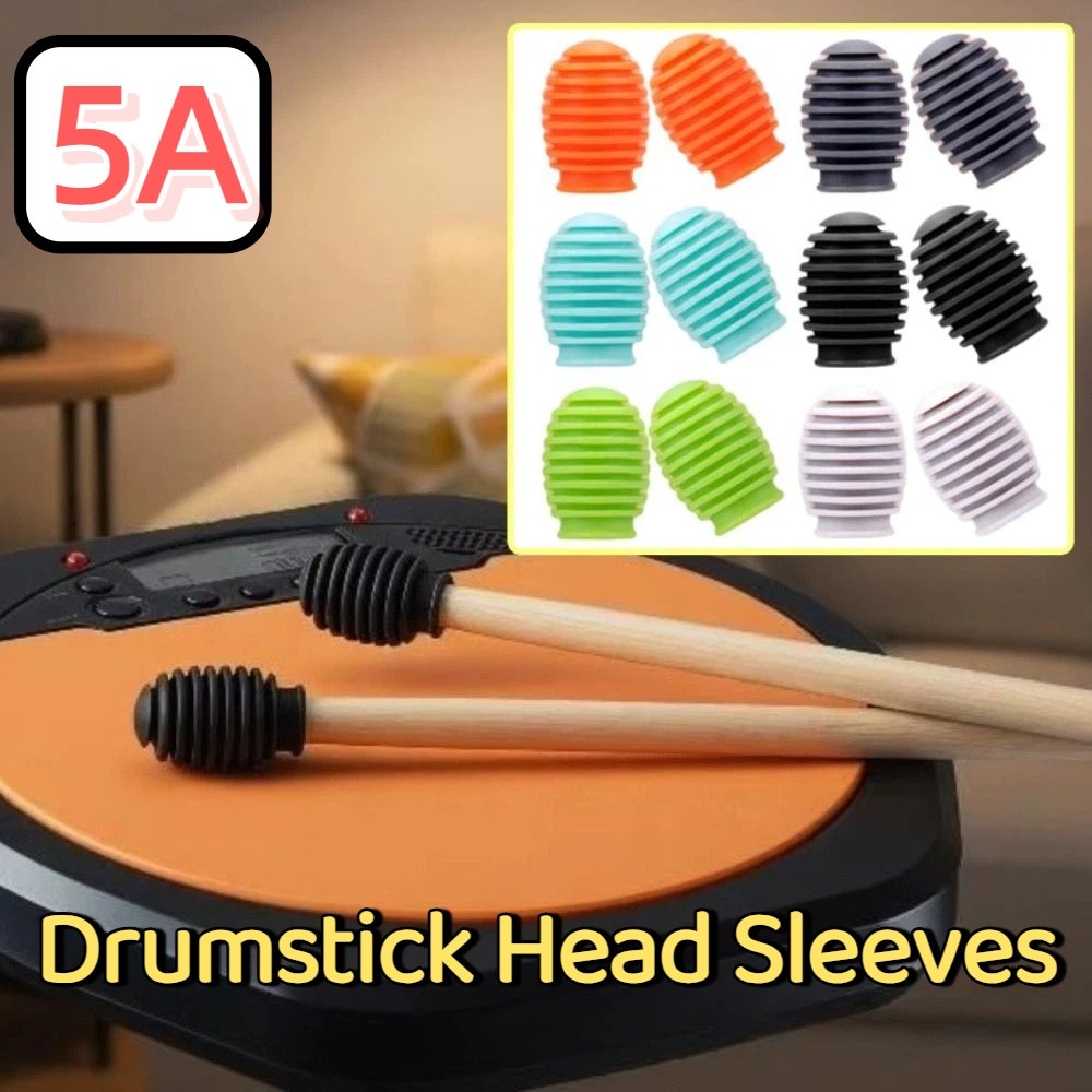 Drum Stick 5A - 2 個のシリコンドラムミュート弱音用 5A ドラムスティックヘッドスリーブ耐摩耗性ノイズ低減ドラムスティック練習用ヒント