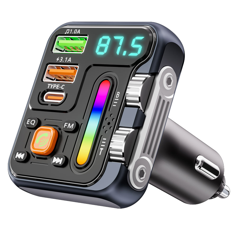 Audio Music Free Mp3 - ワイヤレスカーMP3プレーヤー、FMトランスミッター、USB/PD 3.1A高速充電、Hi-Fiオーディオ、ミュージックライトバー、ダブルローラーデザイン、カーチャージャー
