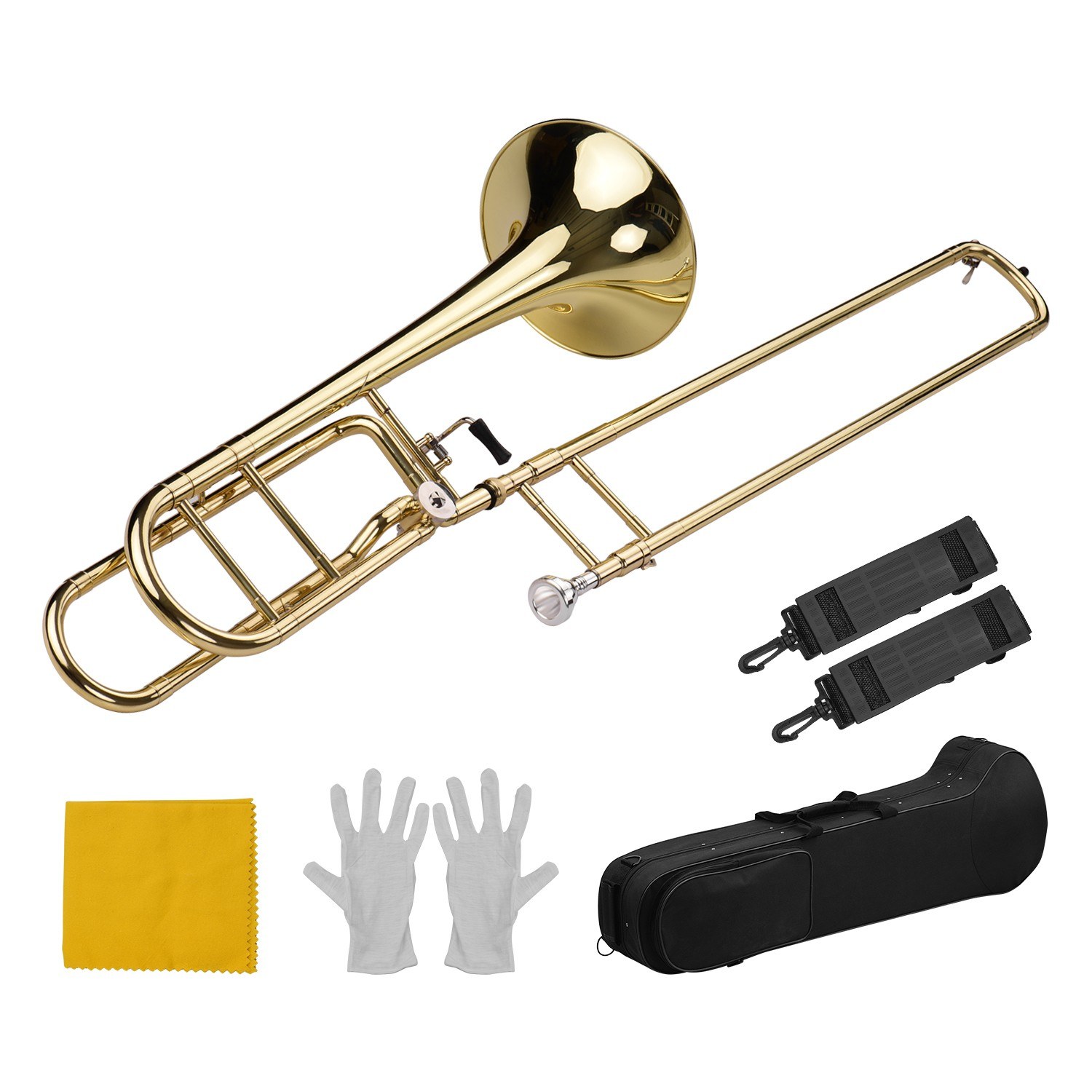 Trombone Mouthpiece - アップグレードされた中級B♭テナースライドトロンボーン（Fキー付き）、マウスピース、キャリーケース、グローブ、クリーニングクロス付き