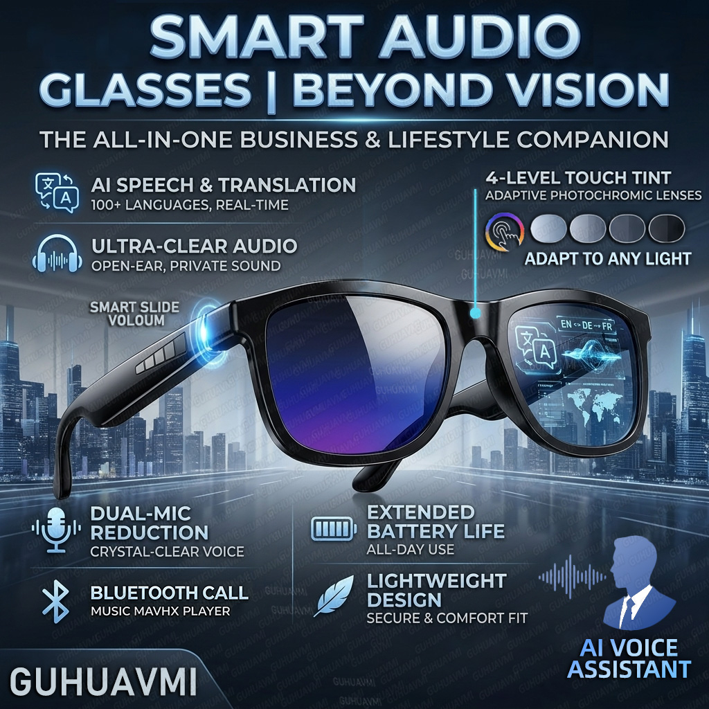 Audio Music To Video Ai - 新しいタッチカラーチェンジスマートオーディオグラス男性用AIビデオ翻訳Bluetooth通話デュアルマイクノイズリダクション防水メガネ