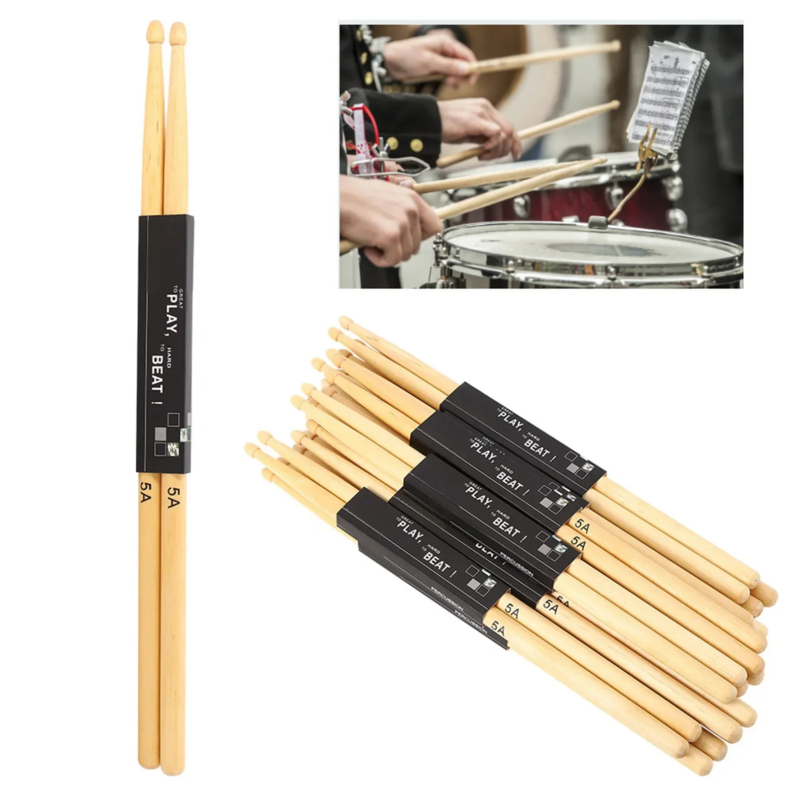 Drum Stick 5A - 12 ペア ティアドロップ型スティックヘッドドラムスティック メープルウッド スネアドラムスティック 練習用