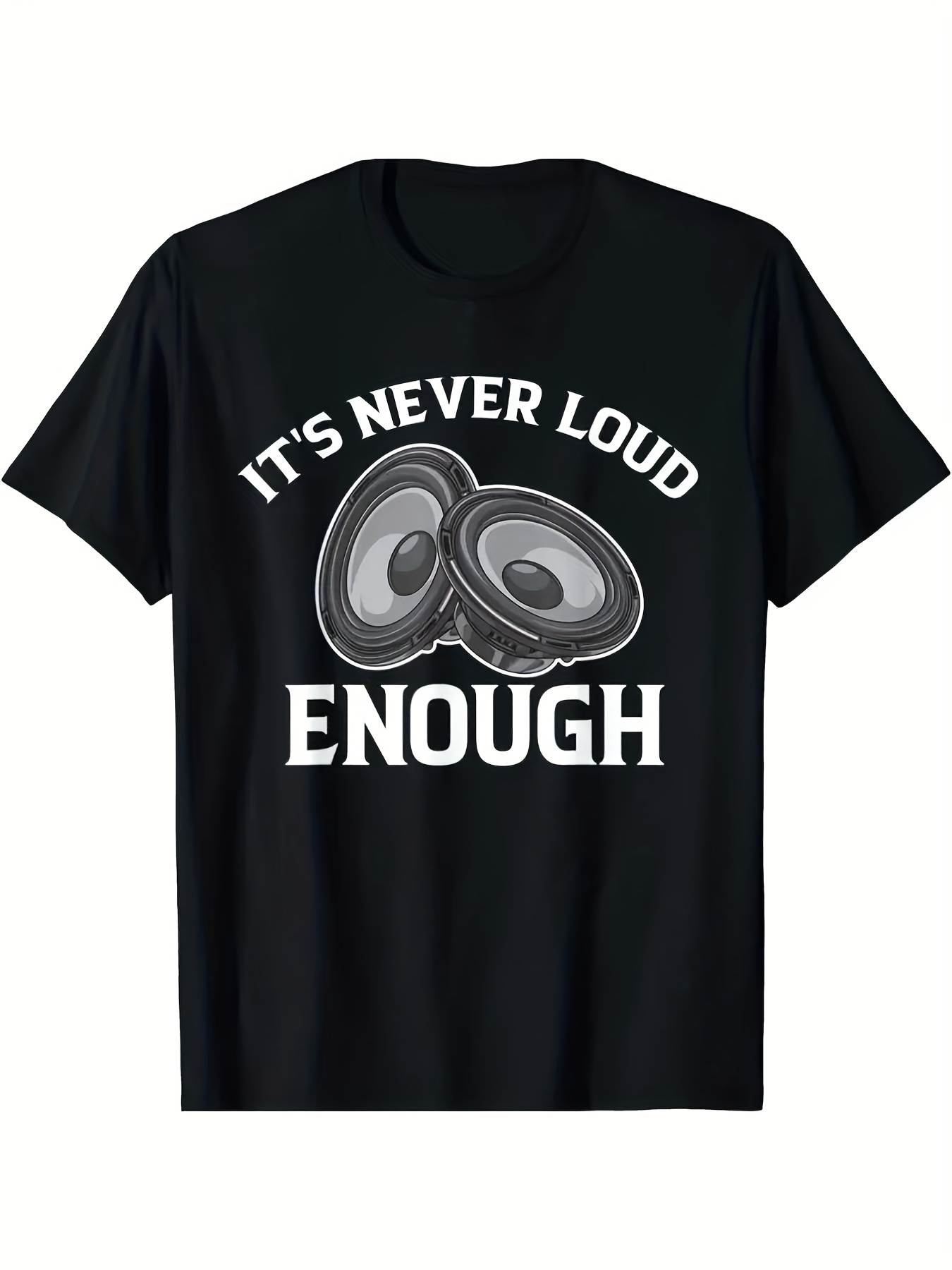 Audio Music Editing - メンズ限定版ヴィンテージカーオーディオパターンTシャツ - 「Never Loud Enough」スピーカーデザイン、ソフトな半袖Tシャツ、音楽愛好家、フィットネス、アウトドア活動に最適、オールシーズン対応のカジュアルウェア、サウンドウェーブと低音強化のスローガン入り、DJやカーオーディオ愛好家への理想的なギフト