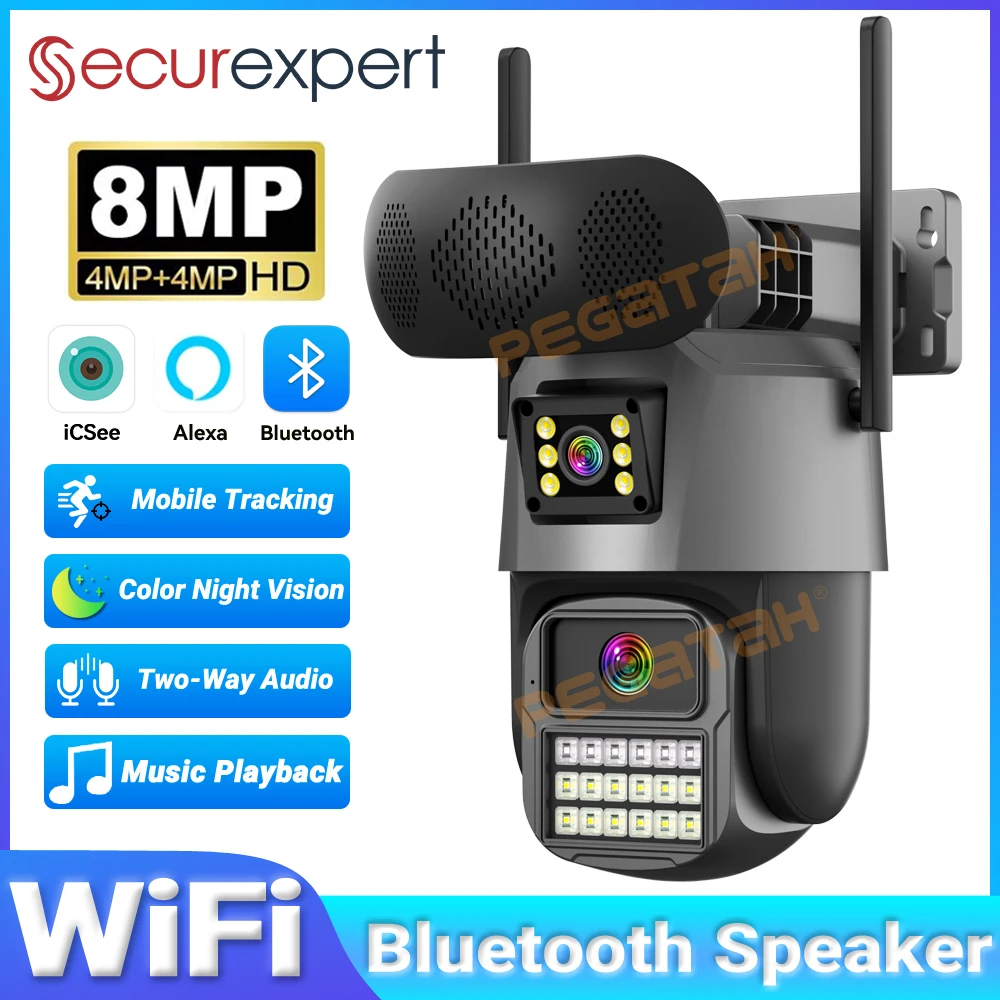 8MP 屋外セキュリティカメラ 音楽プレーヤー付き Blue - Audiovision Music Player のレビューと価格