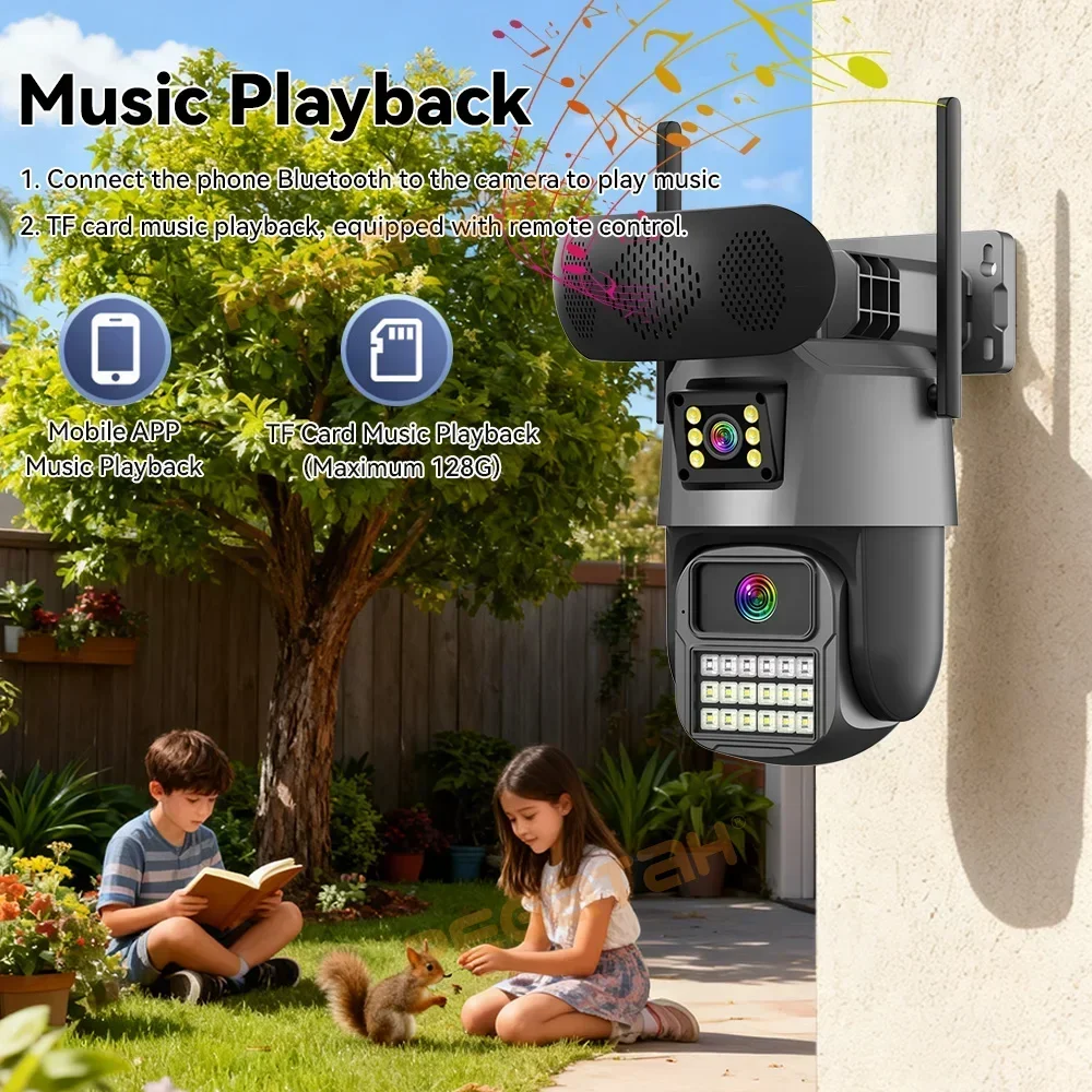 8MP 屋外セキュリティカメラ 音楽プレーヤー付き Blue - Audiovision Music Player のレビューと価格