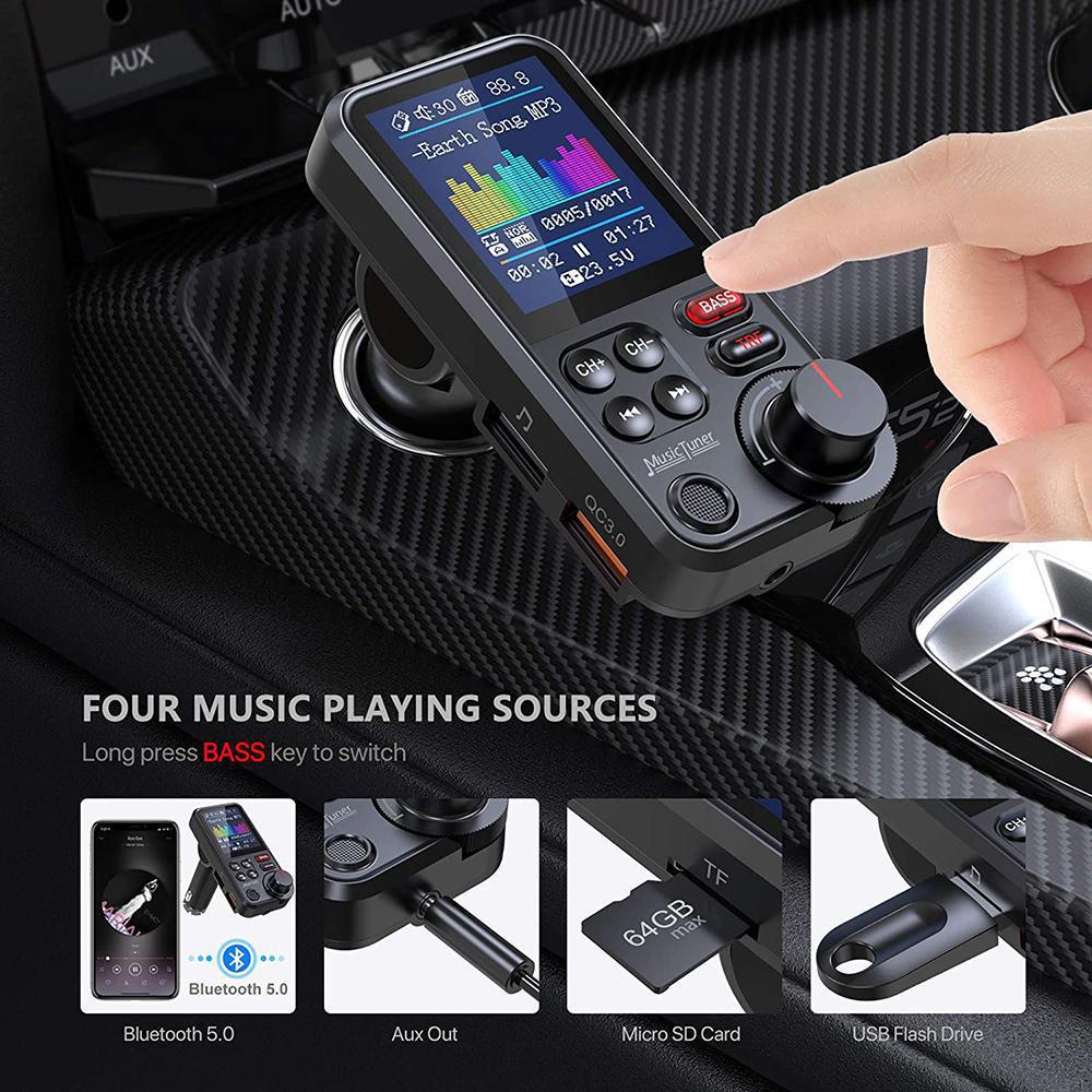 車用ワイヤレスfm送信機,Bluetooth互換,急速充電, - Audio Music Free Mp3 のレビューと価格