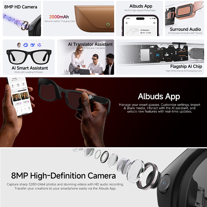 2026年新型AIスマートグラス 8MP HDカメラ AI翻 - Audio Music To Video Ai のレビューと価格
